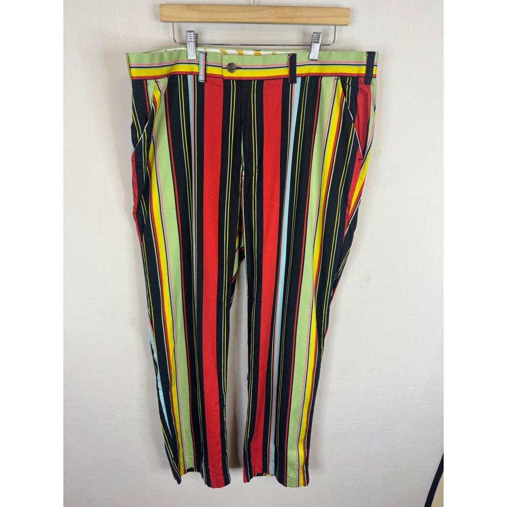 Loudmouth‎ Golf Mens Multi Color Striped Flat Front Pants 40X32 Cotton Stretch